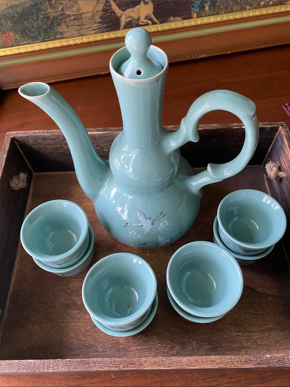 Vintage Korean Celadon Tea and Wine Set